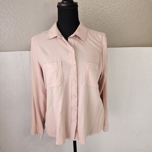 Westbound Long Sleeve Pink Blouse Button Up Sz PXL Smocking In Back Casual V444